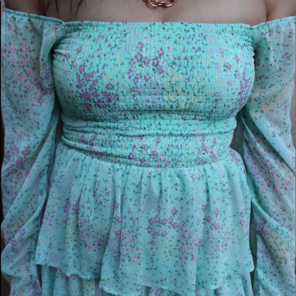 Mint Floral Spring Ruffle Dress - Picture 4 of 4